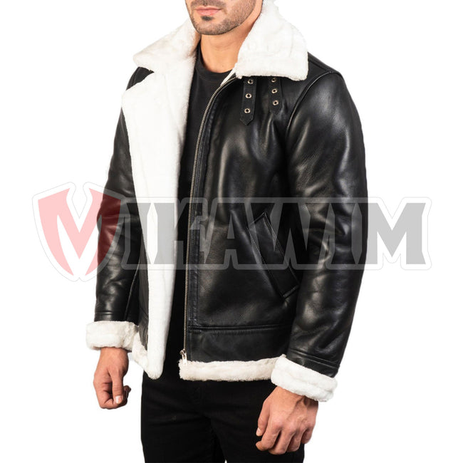 Men's B3 Bomber Leather Jacket Black White