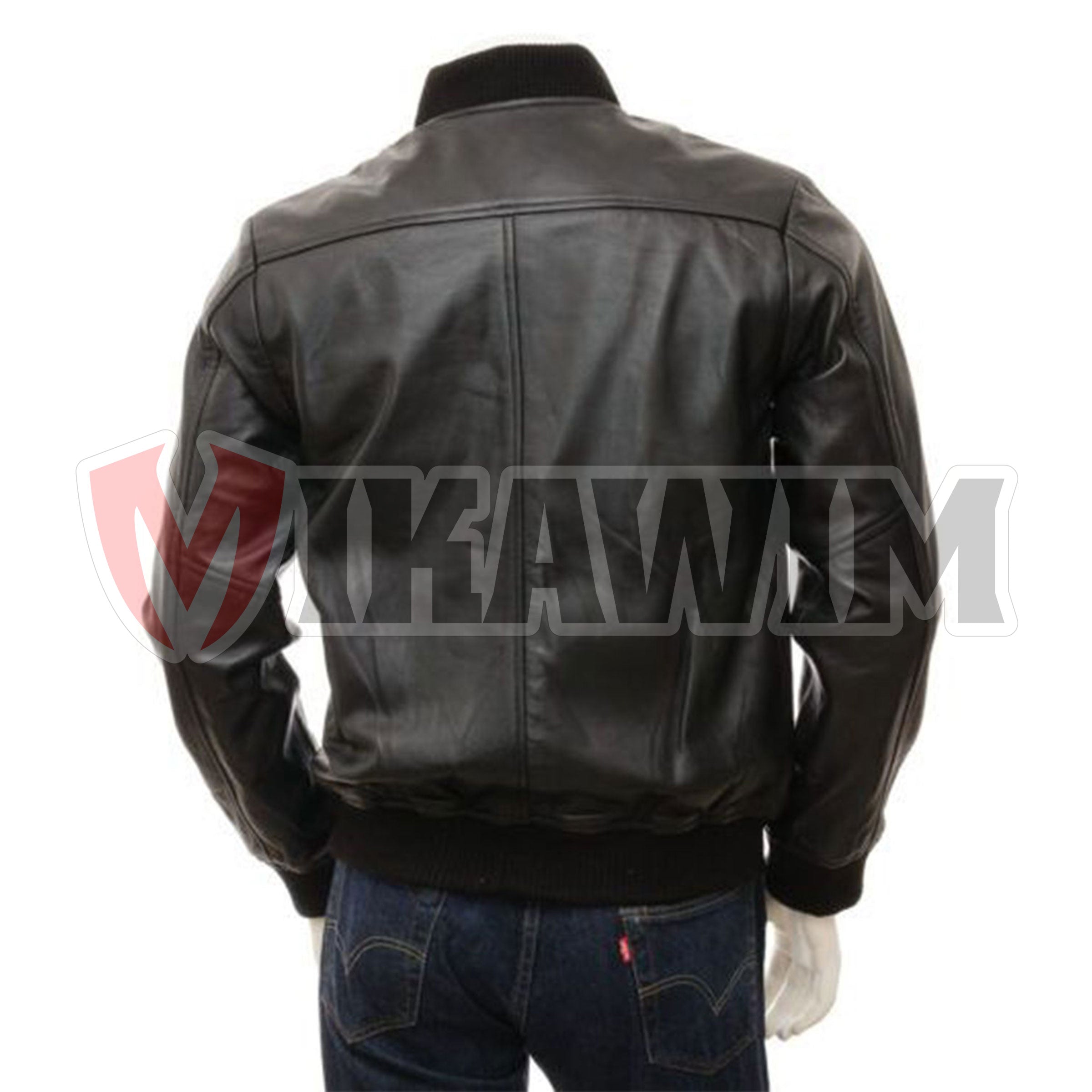 Men's Black Classic Leather Bomber Jacket