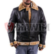 Men's Brown Fur Collar Bomber Leather Jacket