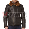 Men's Brown Ginger Aviator Bomber Cross Zipper Leather Jacket