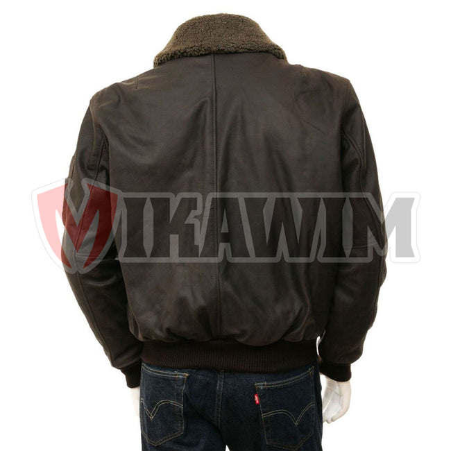 Men's Detachable Collar Aviator Leather Jacket