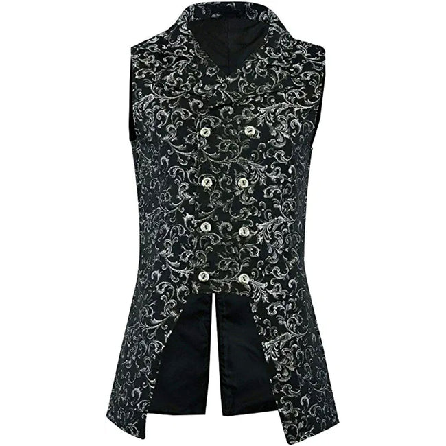 Men's Double Breasted BLACK Brocade GOVERNOR Vest Waistcoat Gothic Steampunk Jacket