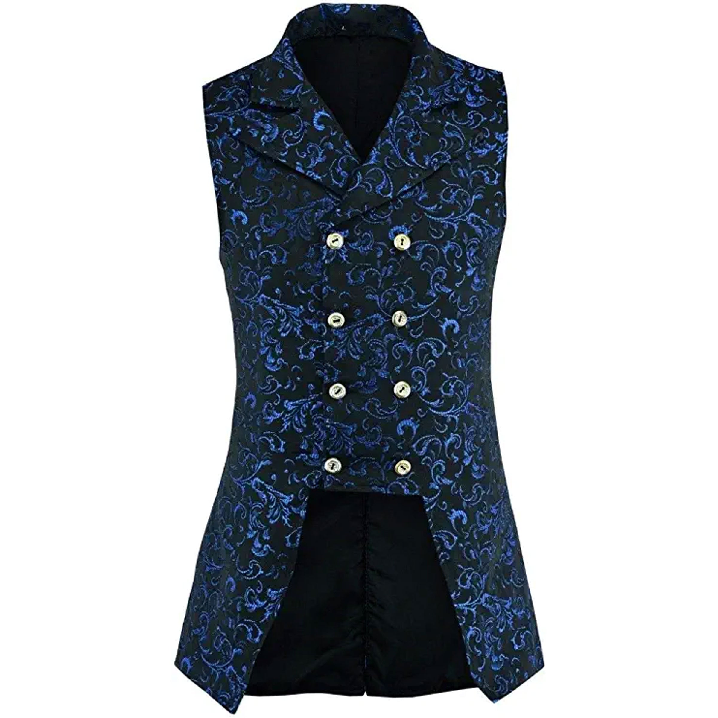 Men's Double Breasted Blue GOVERNOR Vest Waistcoat Brocade Gothic Steampunk Jacket