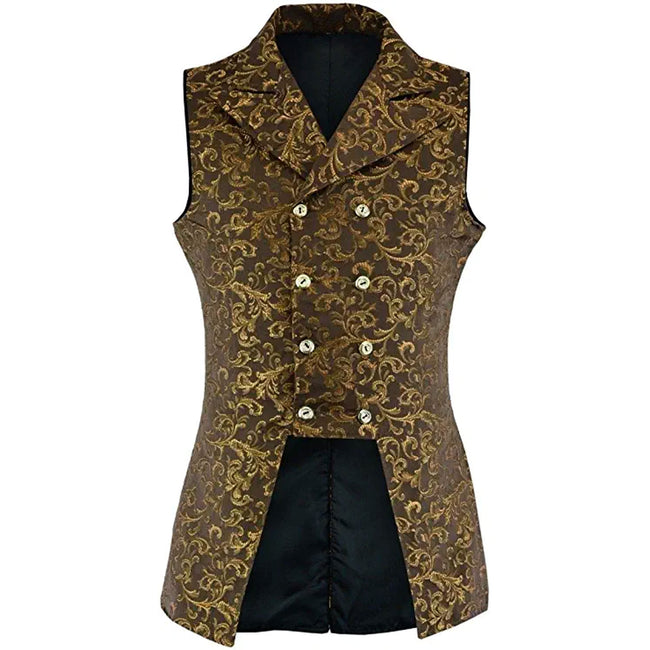 Men's Double Breasted Yellow GOVERNOR Vest Waistcoat Brocade Gothic Steampunk