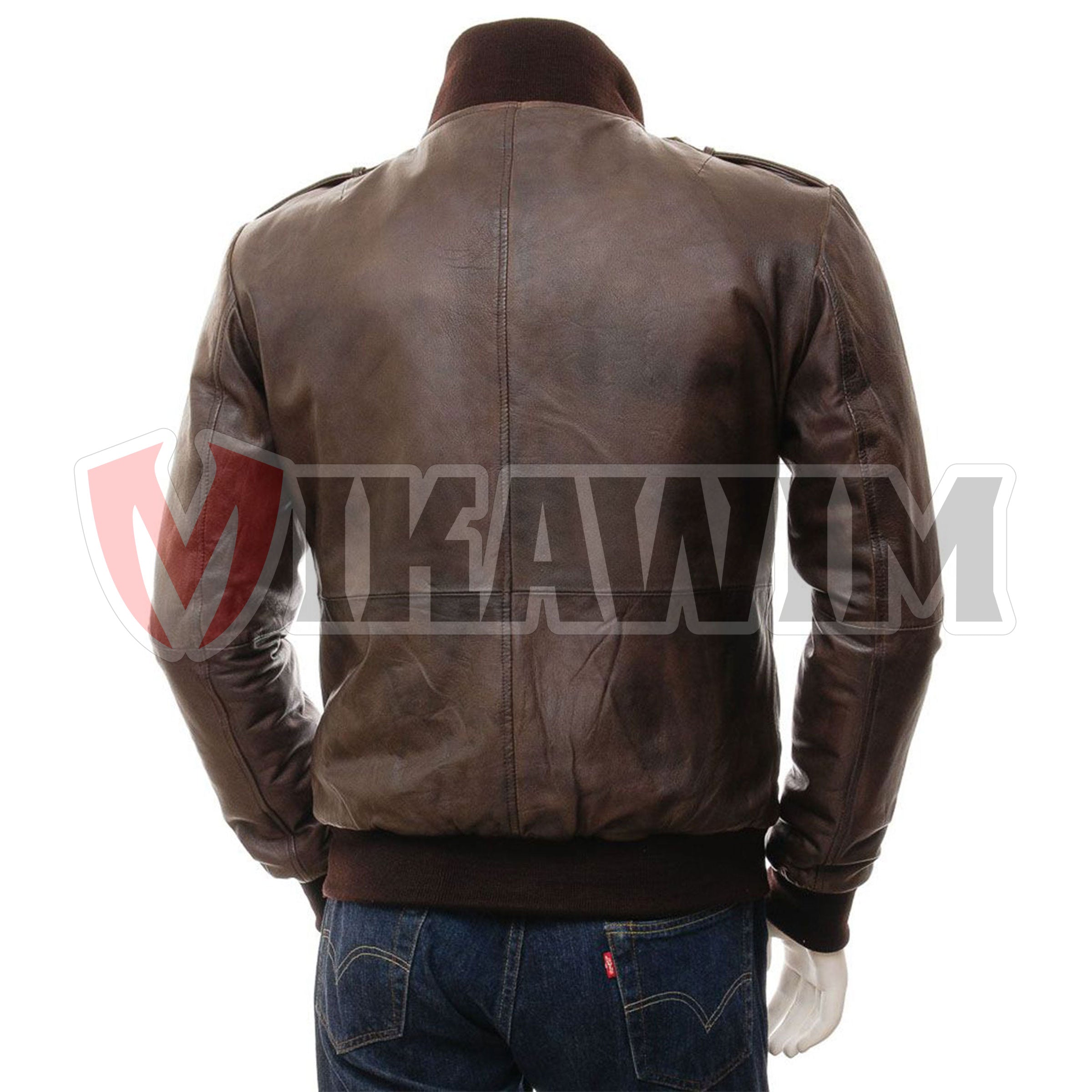 Men's Epaulettes Shoulder Stylish Bomber Leather Jacket