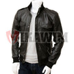 Men's Epaulettes Shoulder Stylish Bomber Black Leather Jacket