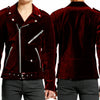 Gothic Motor Bike Maroon Velvet Motorbike Jacket Punk Fetish EMO Biker Jacket