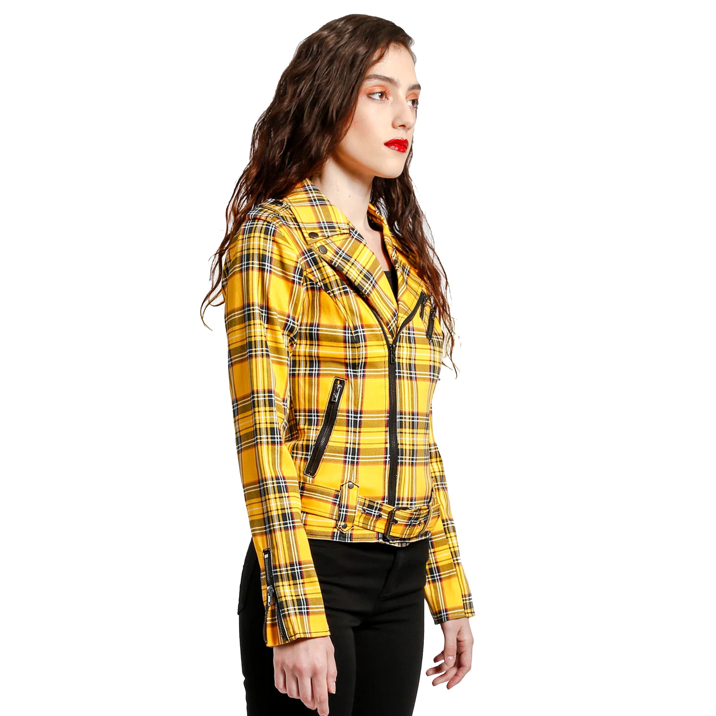 Women Wild Child Moto Yellow Tartan Jacket